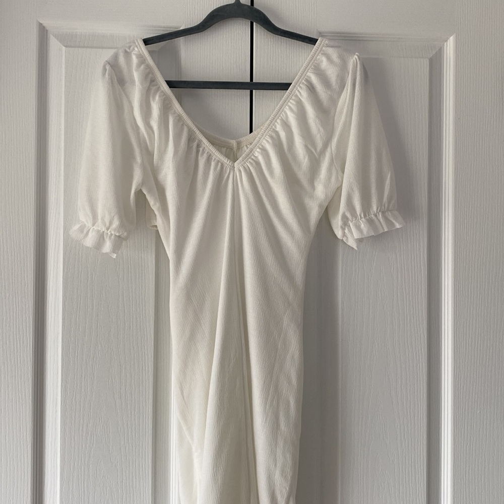 ASOS White Ruched Cutout Midi Dress Puff Sleeve Cottagecore NWT - Picture 5 of 10